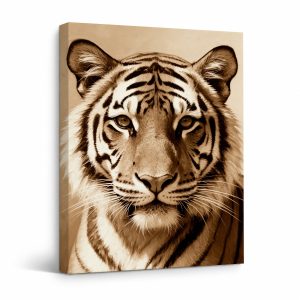 Sepia Tiger Portrait Framed Canvas Wall Art Ready to Hang