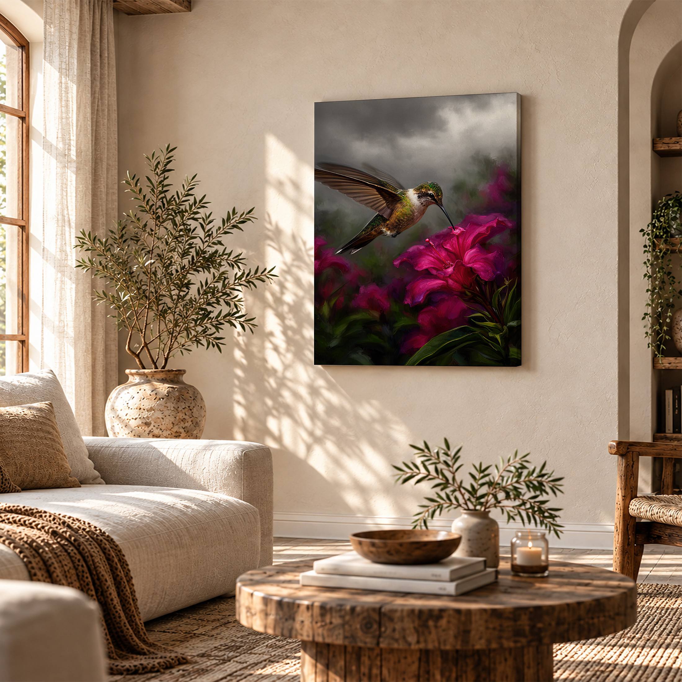 Hummingbird & Pink Flower Framed Canvas Wall Art - Ready to Hang - Image 4