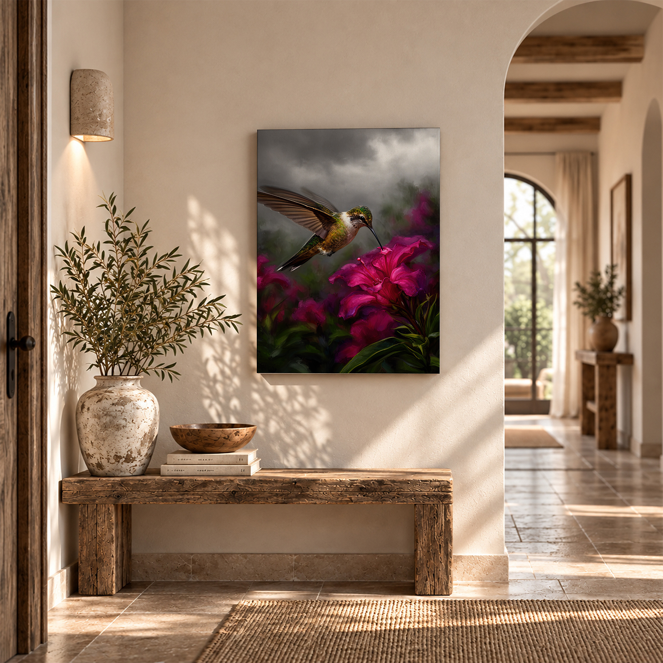Hummingbird & Pink Flower Framed Canvas Wall Art - Ready to Hang - Image 6