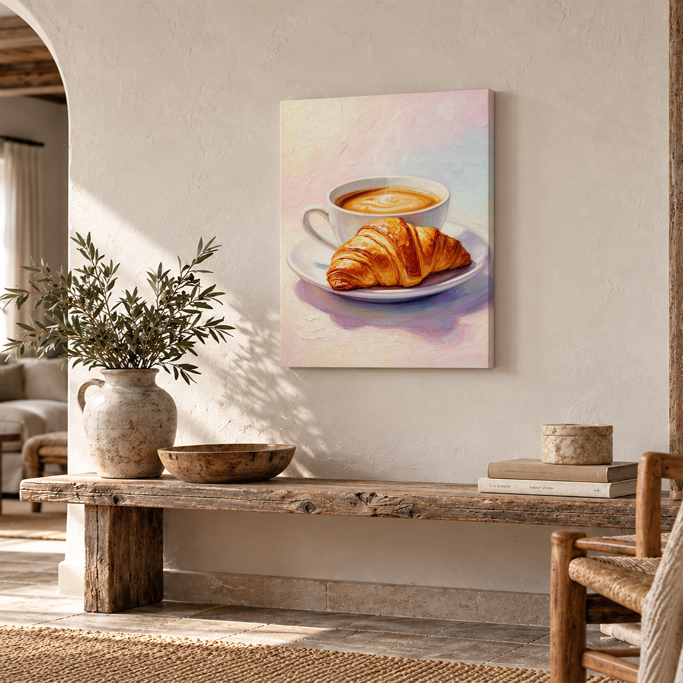 Coffee & Croissant Morning Serenity Framed Canvas Wall Art - Image 2