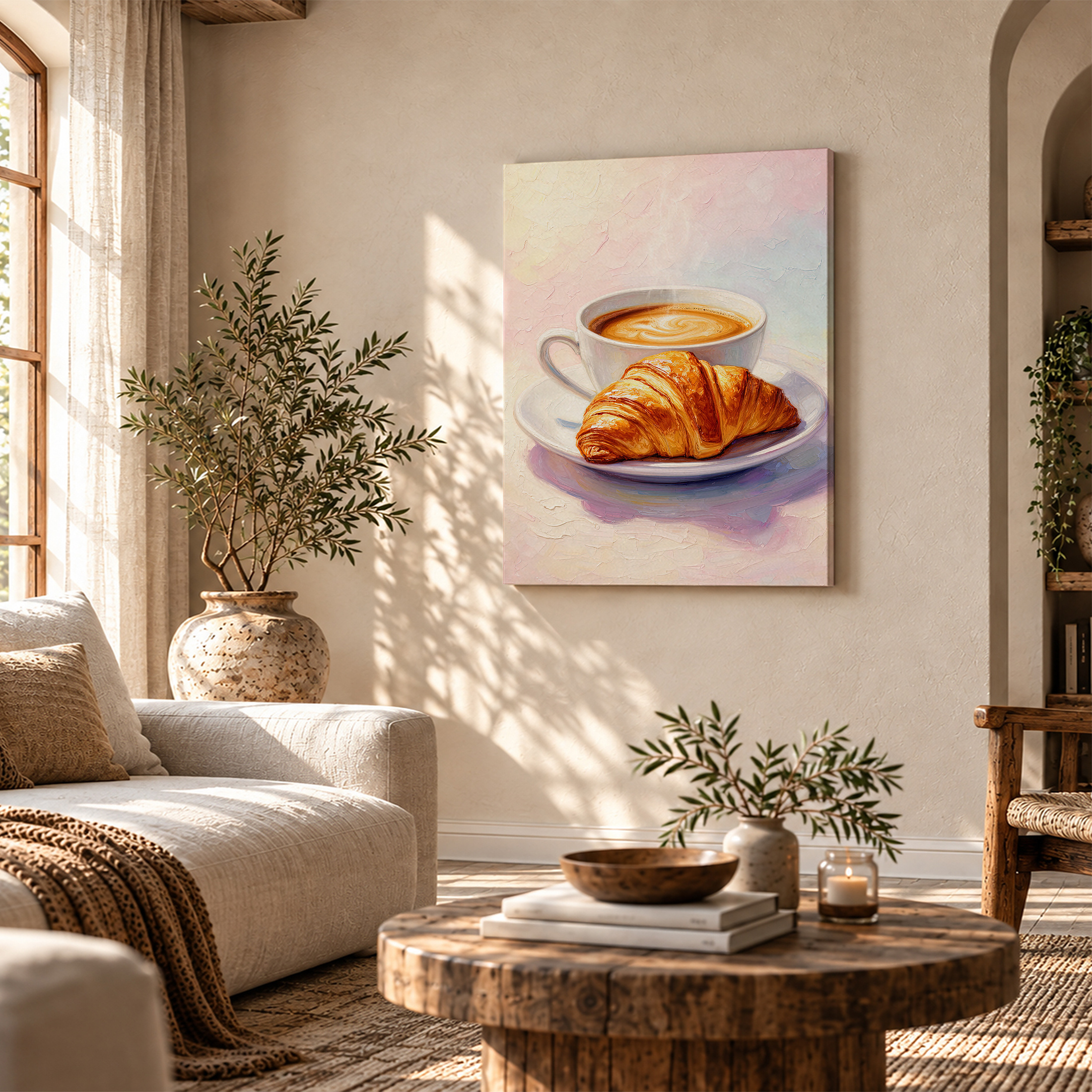 Coffee & Croissant Morning Serenity Framed Canvas Wall Art - Image 4