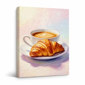 Coffee & Croissant Morning Serenity Framed Canvas Wall Art