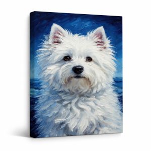 White Westie Dog Portrait Framed Canvas Wall Art - Ready to Hang