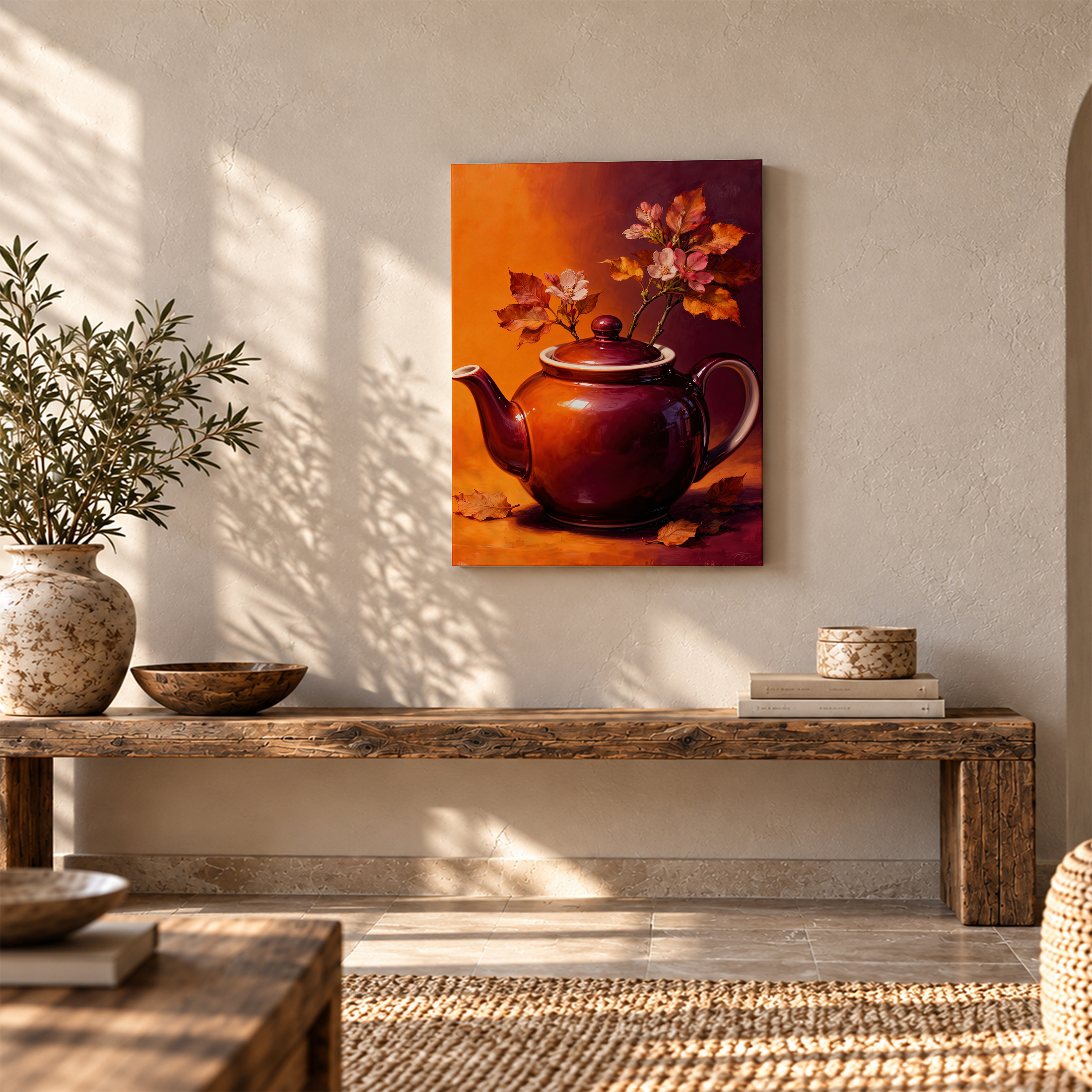 Autumn Teapot Cherry Blossom Framed Canvas Wall Art Ready to Hang - Image 5