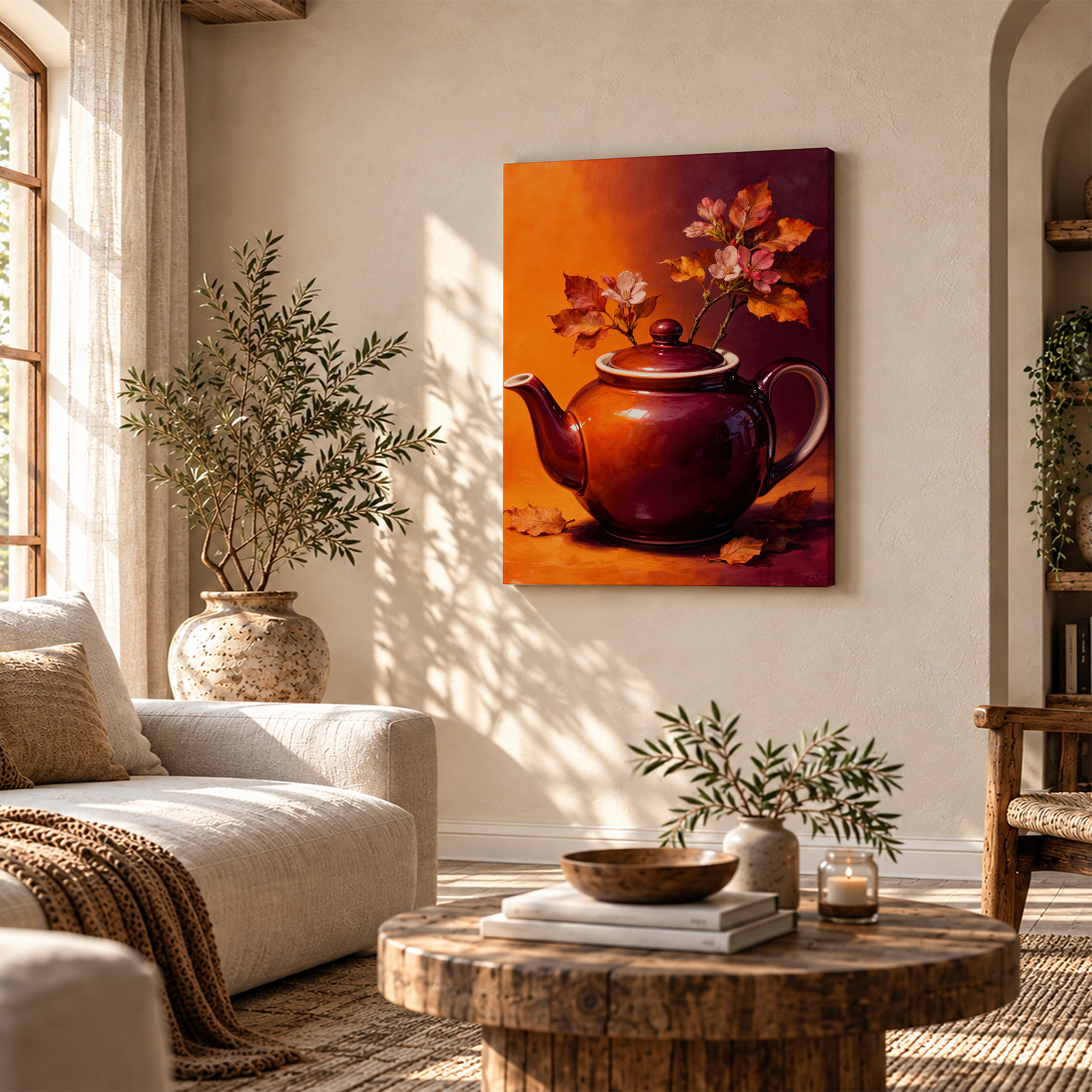 Autumn Teapot Cherry Blossom Framed Canvas Wall Art Ready to Hang - Image 4