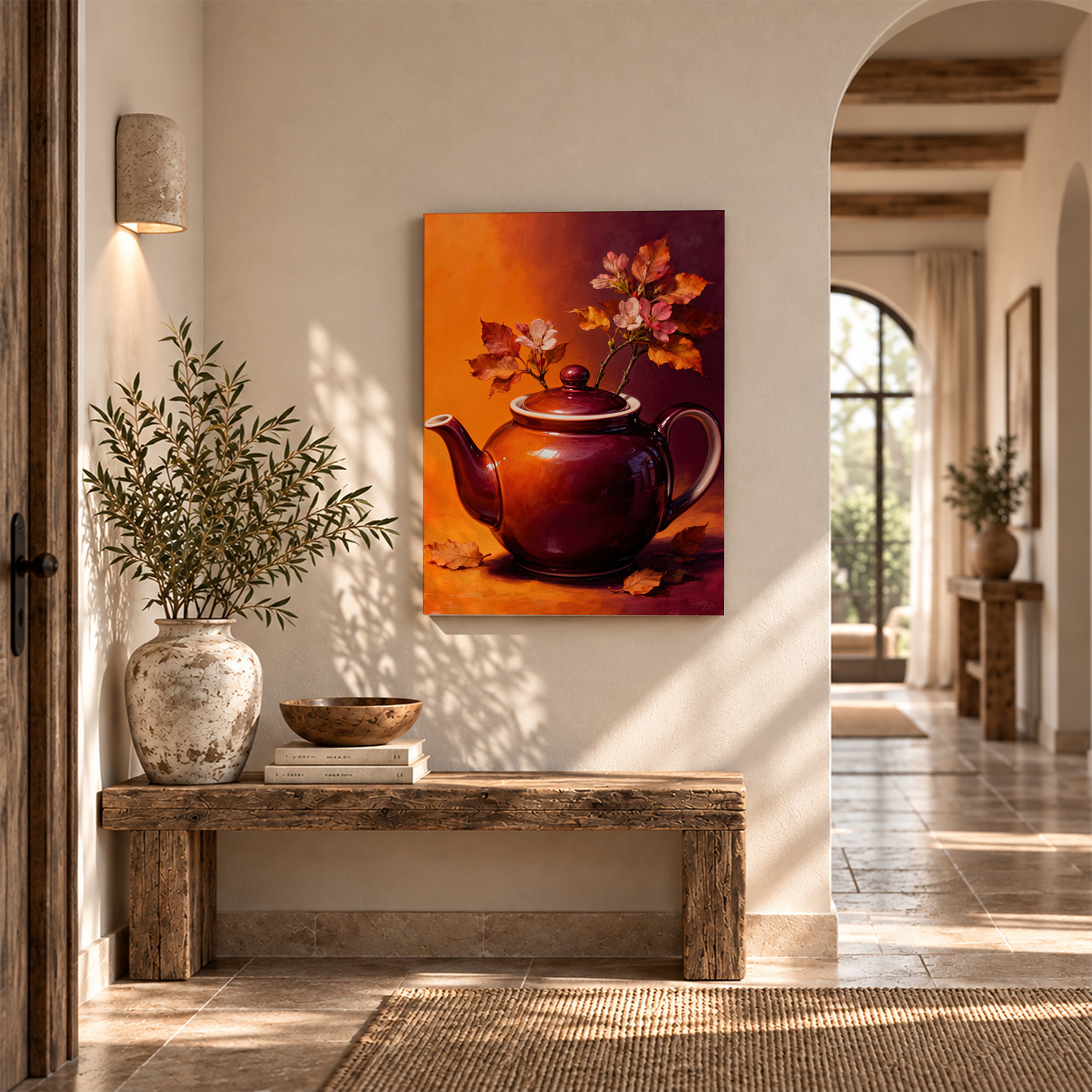 Autumn Teapot Cherry Blossom Framed Canvas Wall Art Ready to Hang - Image 6