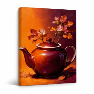 Autumn Teapot Cherry Blossom Framed Canvas Wall Art Ready to Hang