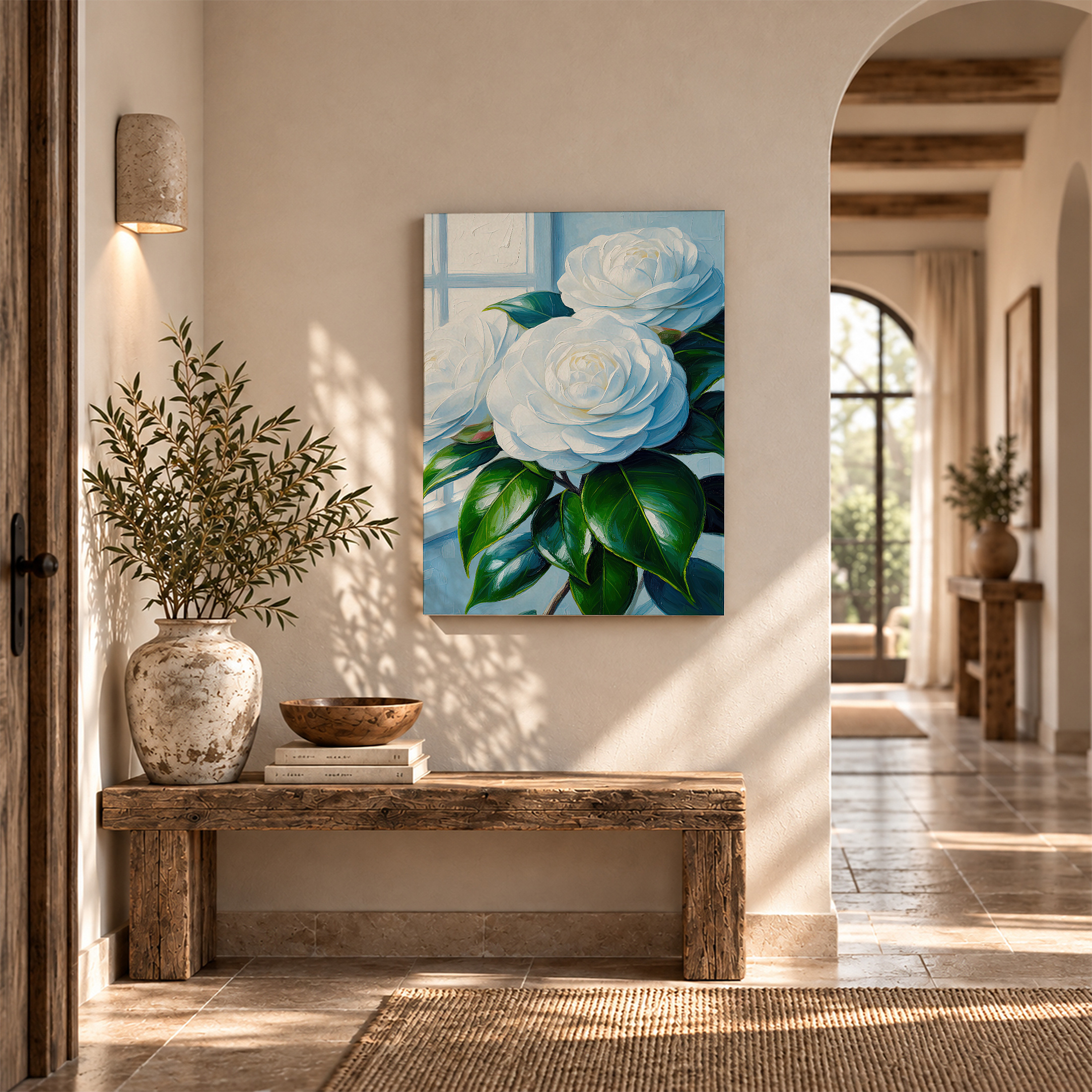 White Camellia Window Garden Framed Canvas Wall Art - Ready to Hang - Image 6