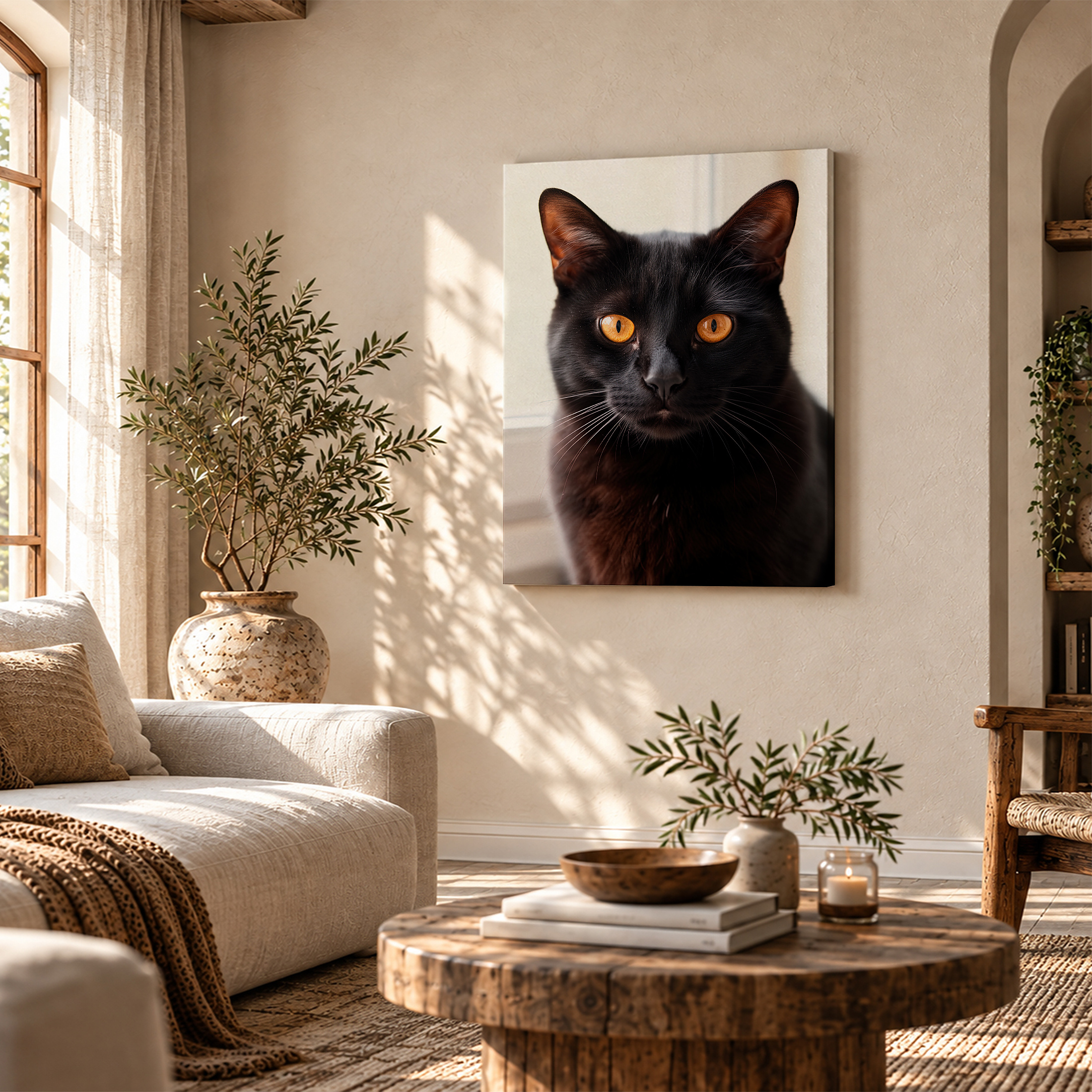 Black Cat Portrait Framed Canvas Wall Art - Image 4