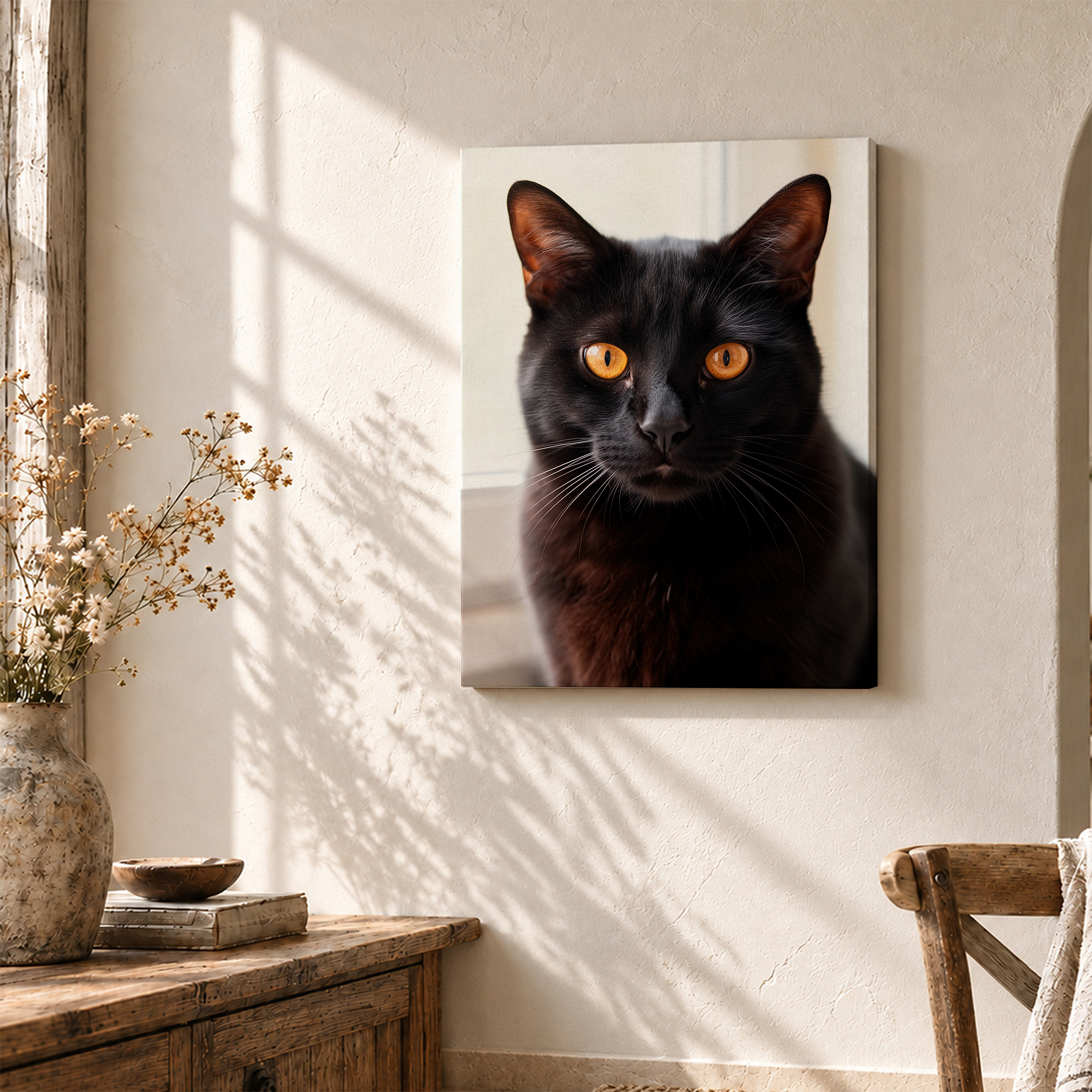 Black Cat Portrait Framed Canvas Wall Art - Image 3
