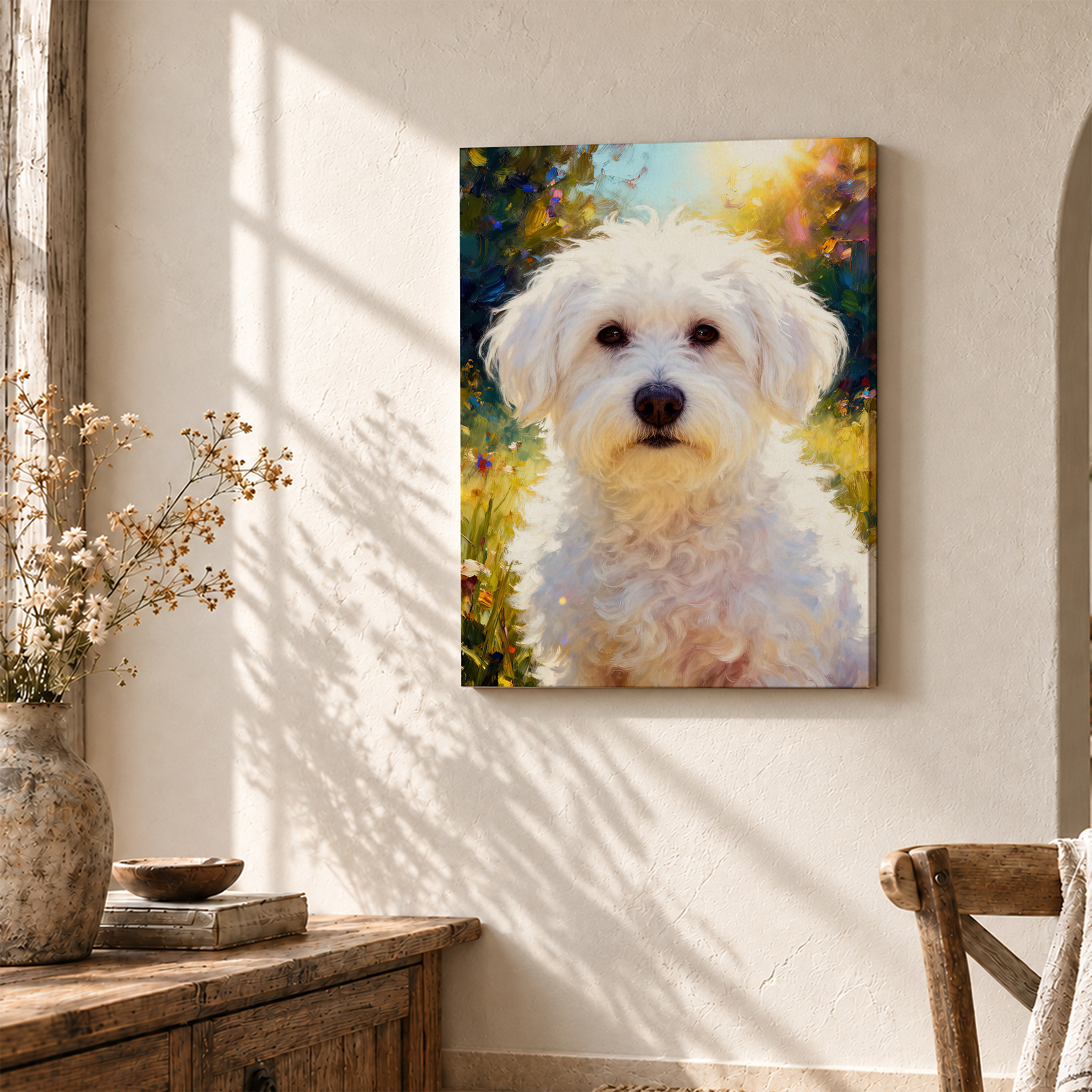 Sunlit Garden Dog Portrait Framed Canvas Wall Art - Ready to Hang - Image 3