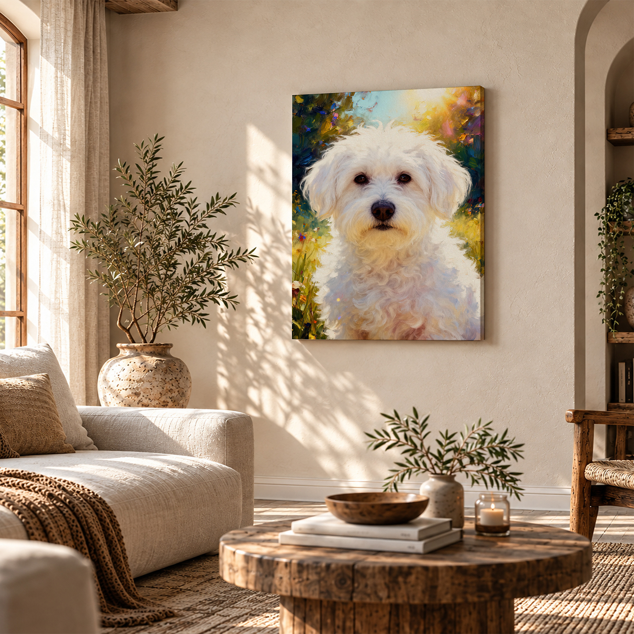 Sunlit Garden Dog Portrait Framed Canvas Wall Art - Ready to Hang - Image 4