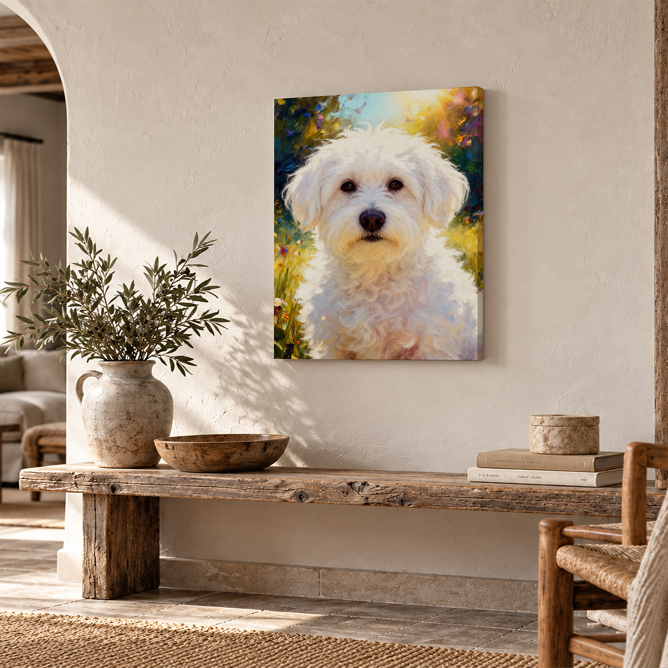 Sunlit Garden Dog Portrait Framed Canvas Wall Art - Ready to Hang - Image 2