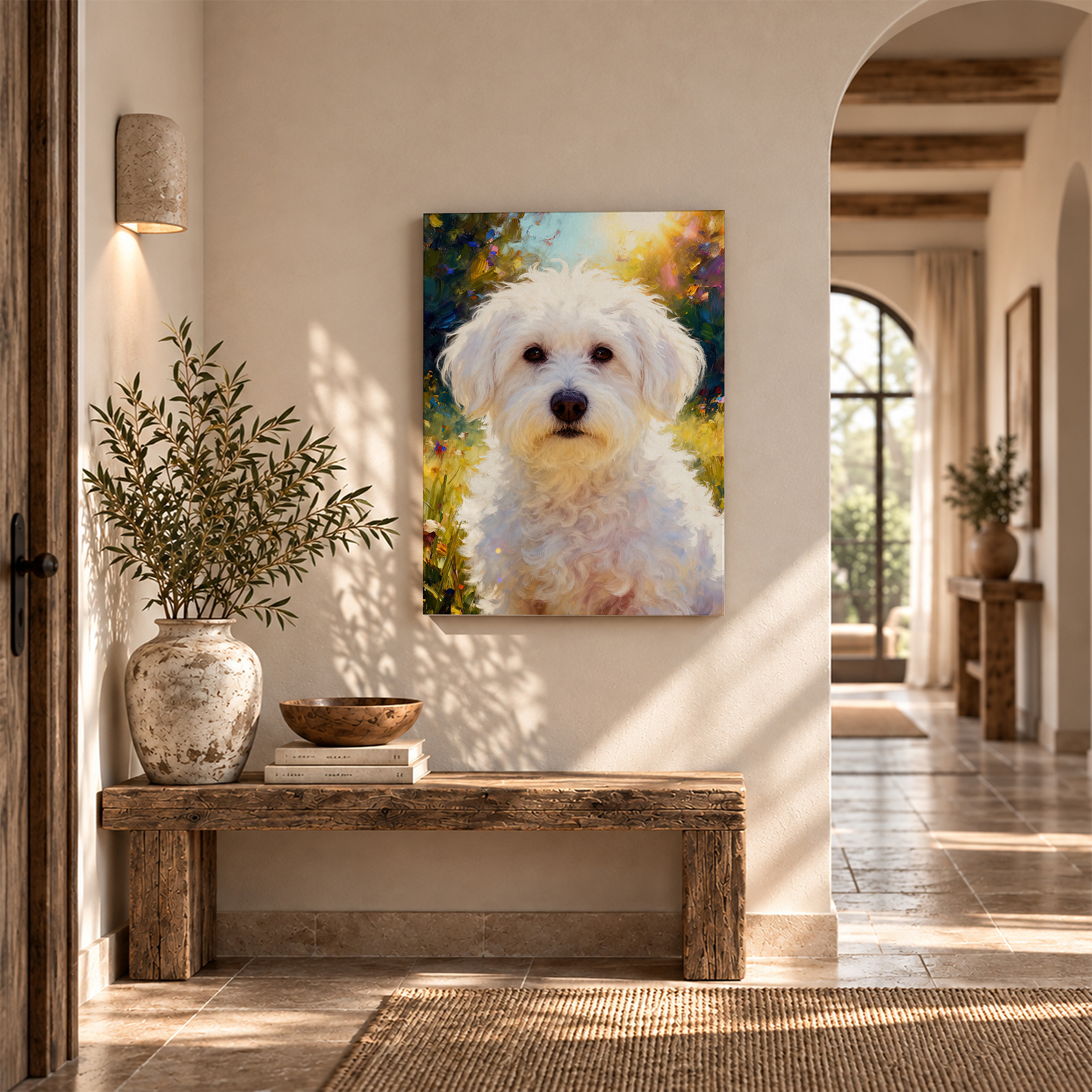Sunlit Garden Dog Portrait Framed Canvas Wall Art - Ready to Hang - Image 6