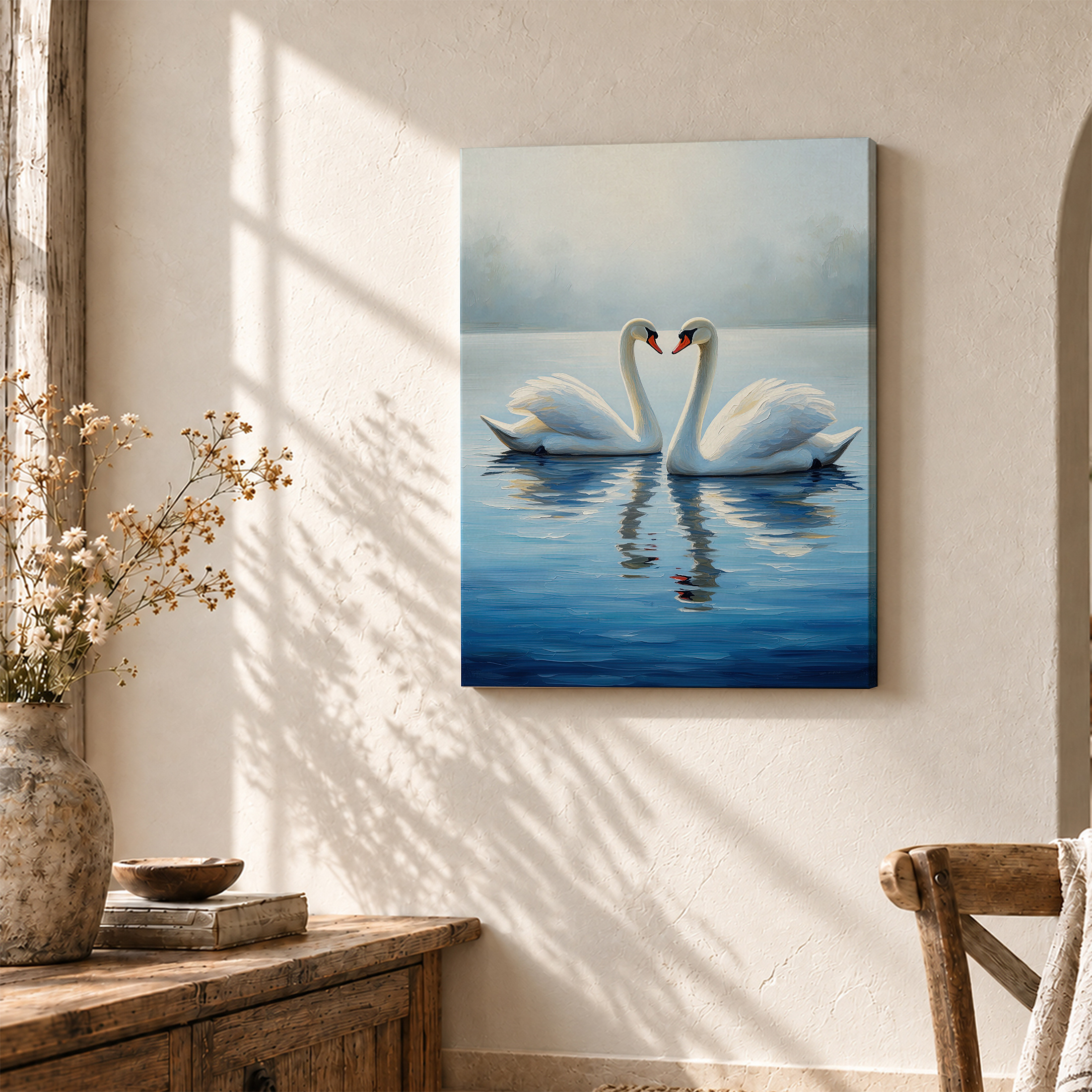 Serene Swan Reflection Framed Canvas Wall Art | Ready to Hang - Image 3