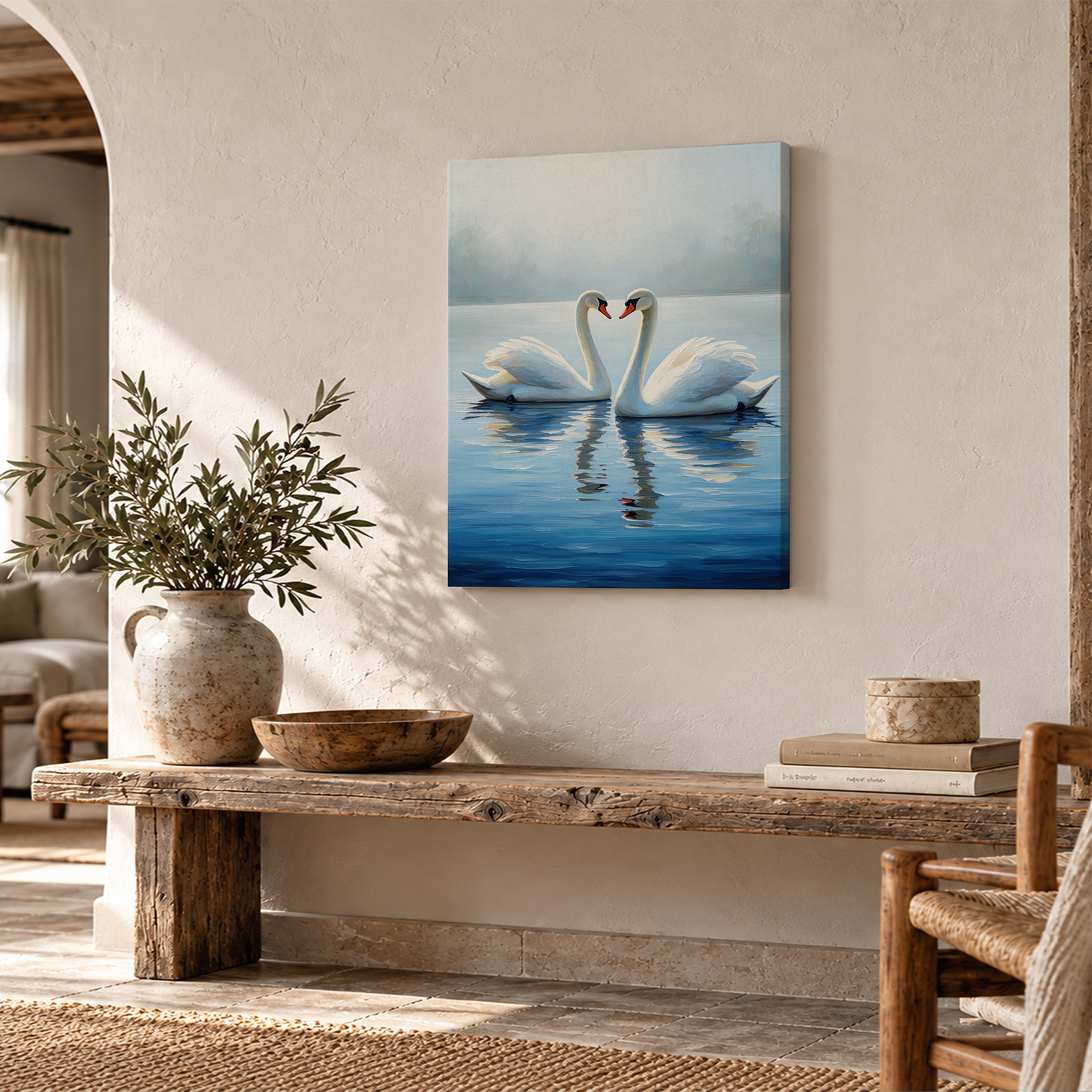 Serene Swan Reflection Framed Canvas Wall Art | Ready to Hang - Image 2