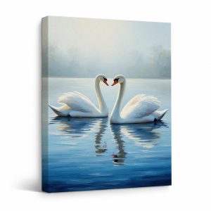 Serene Swan Reflection Framed Canvas Wall Art | Ready to Hang