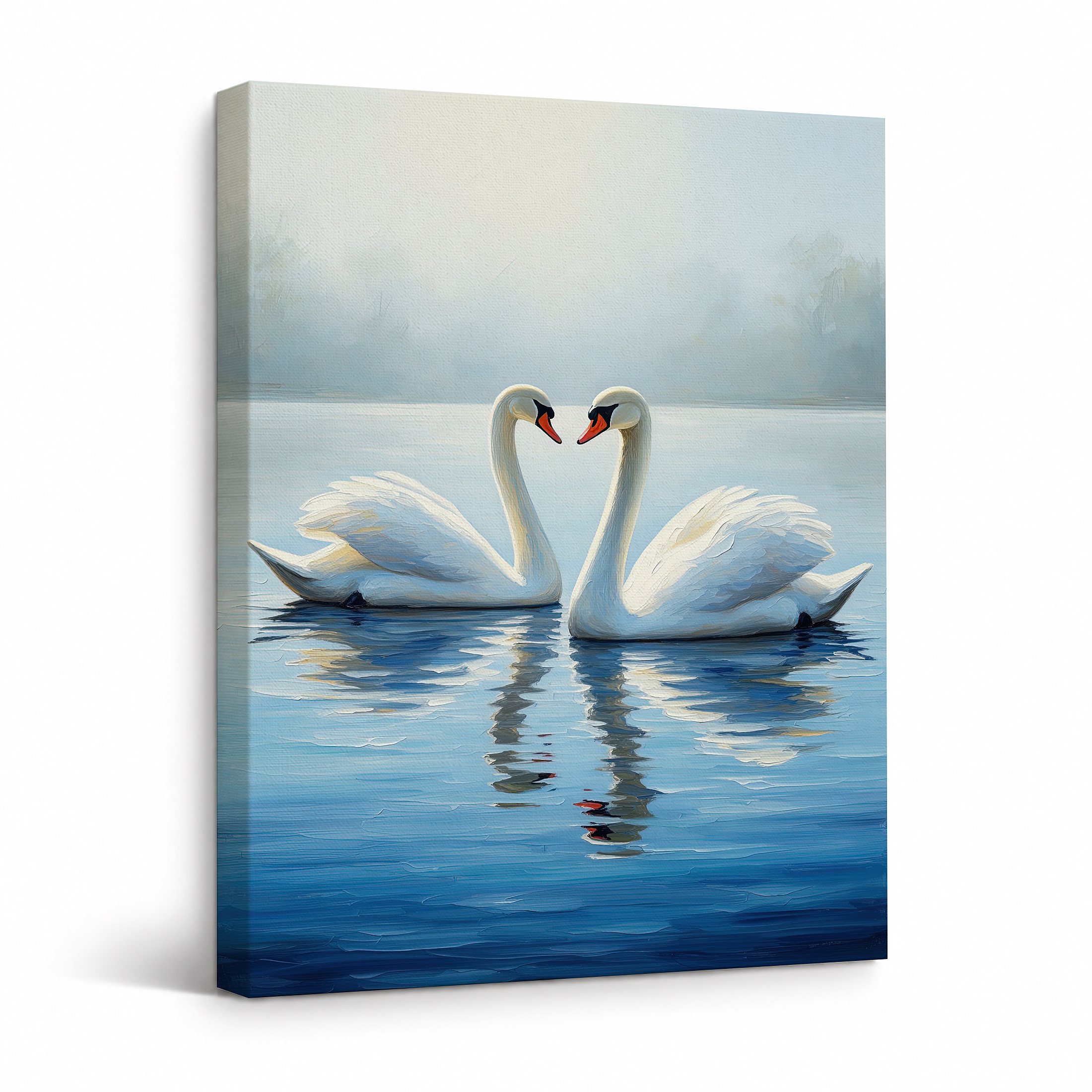 Serene Swan Reflection Framed Canvas Wall Art | Ready to Hang