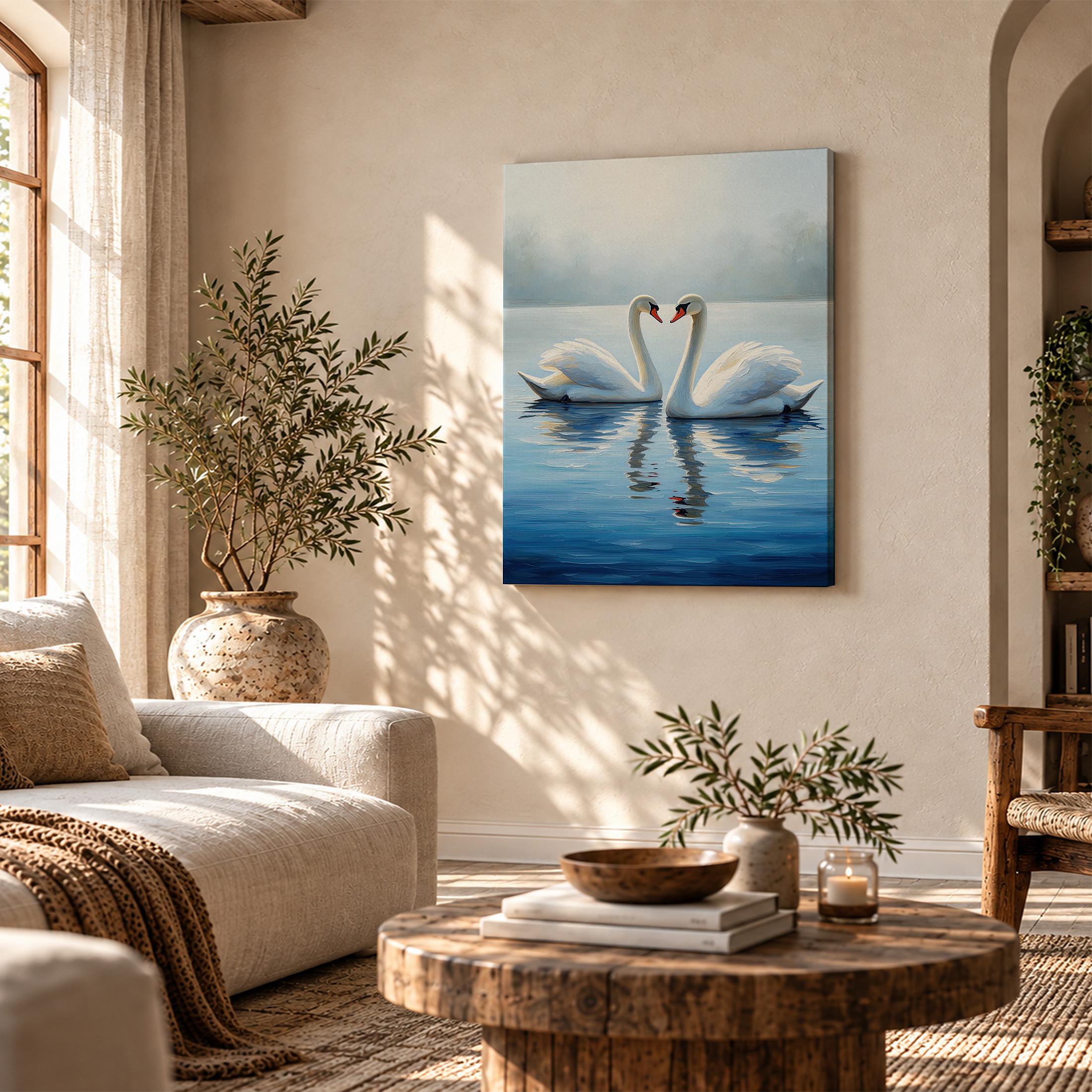 Serene Swan Reflection Framed Canvas Wall Art | Ready to Hang - Image 4