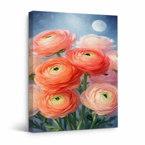 Pink Coral Ranunculus Moonflowers Framed Canvas Wall Art - Ready to Hang