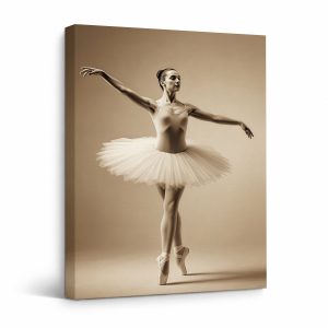 Elegant Ballet Dancer Framed Canvas Wall Art | Sepia Tone Decor