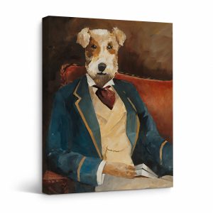 Dapper Fox Terrier in Suit Framed Canvas Wall Art | Ready to Hang