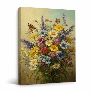 Butterfly Garden Bouquet Framed Canvas Wall Art - Ready to Hang