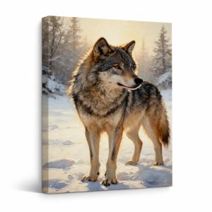 Winter Wolf Forest Framed Canvas Wall Art Ready to Hang