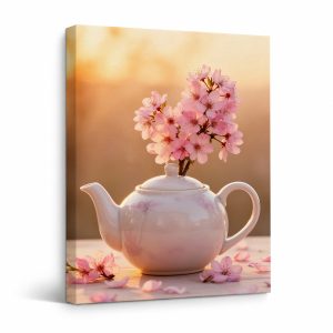 Cherry Blossom Teapot Spring Serenity Framed Canvas Wall Art