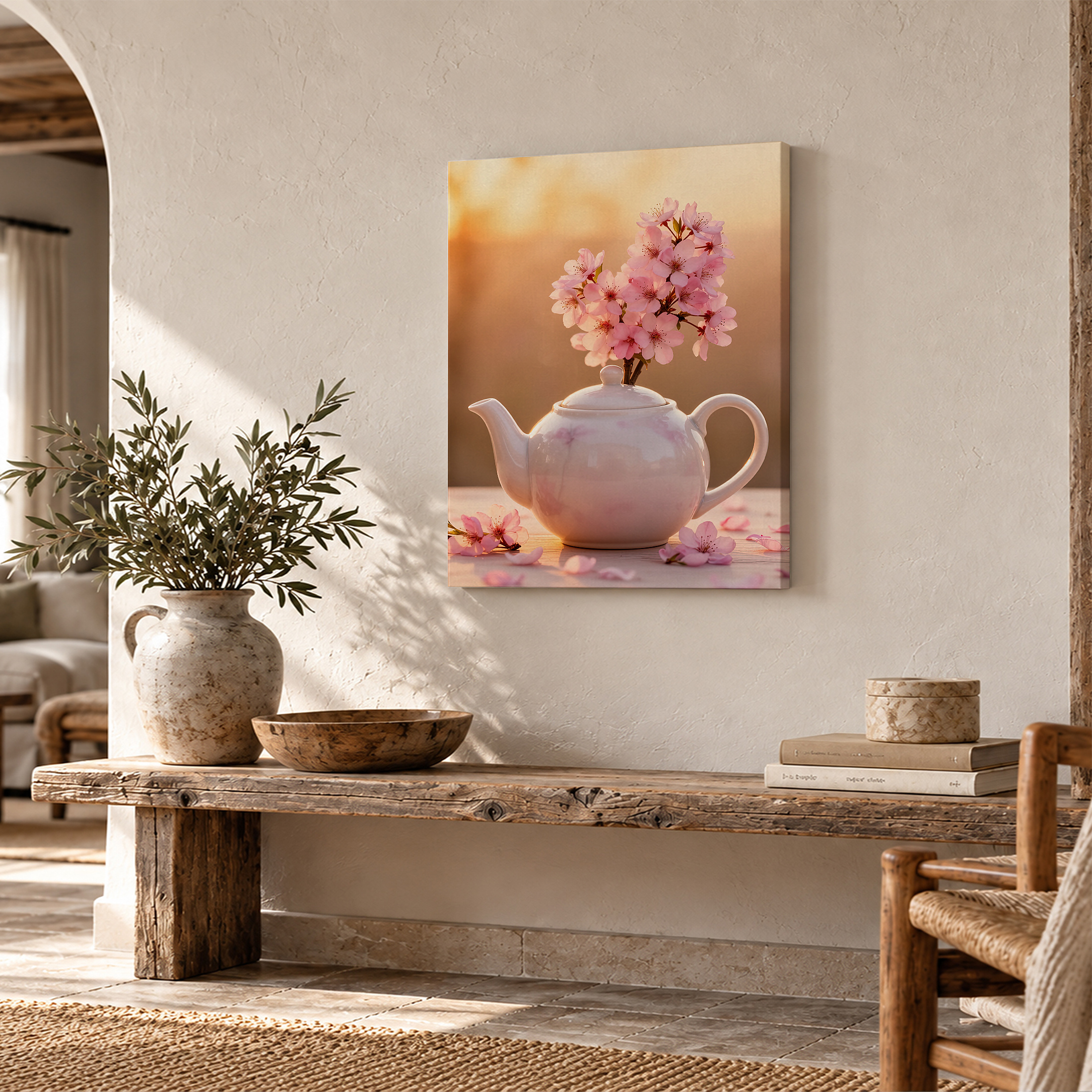 Cherry Blossom Teapot Spring Serenity Framed Canvas Wall Art - Image 2