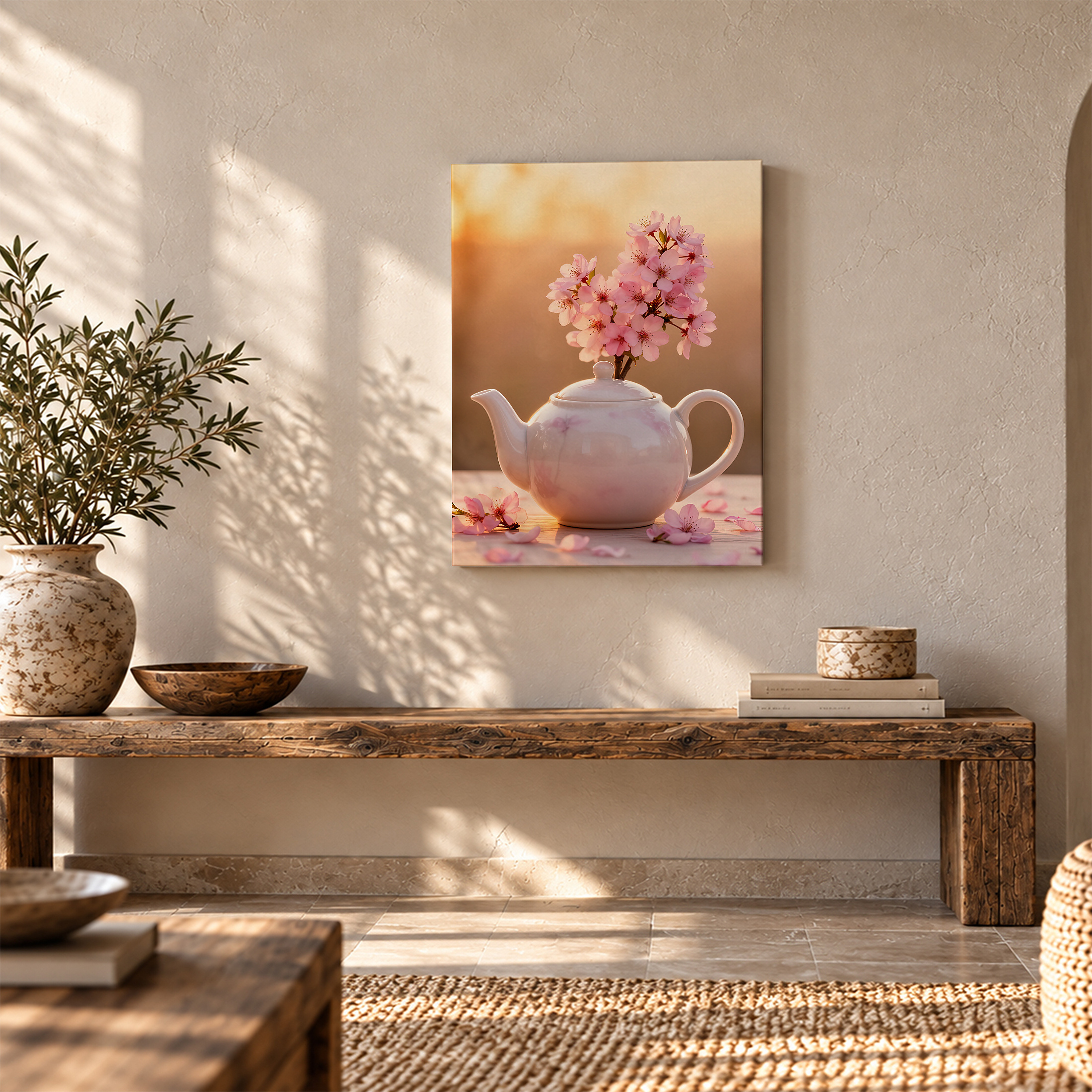 Cherry Blossom Teapot Spring Serenity Framed Canvas Wall Art - Image 5
