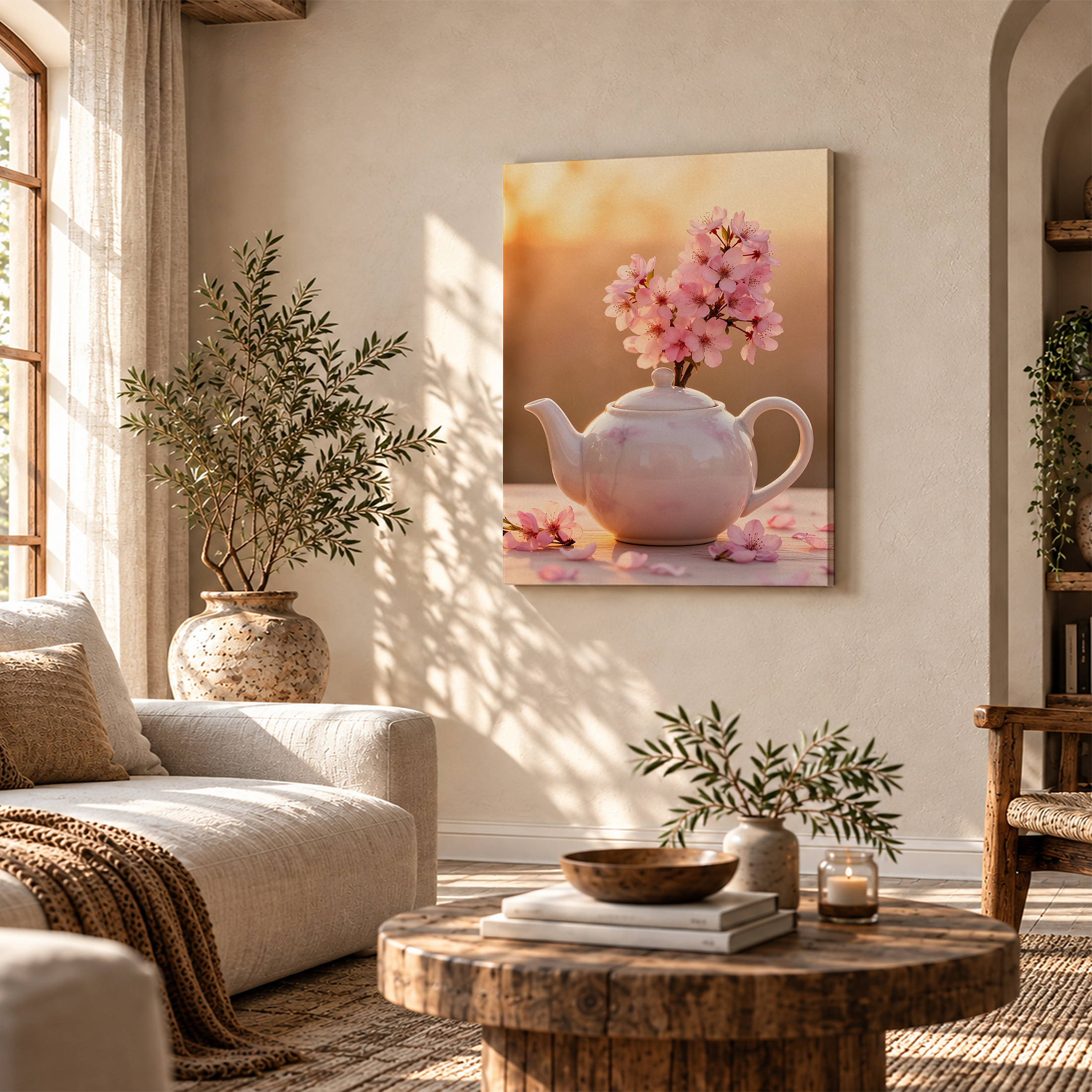 Cherry Blossom Teapot Spring Serenity Framed Canvas Wall Art - Image 4