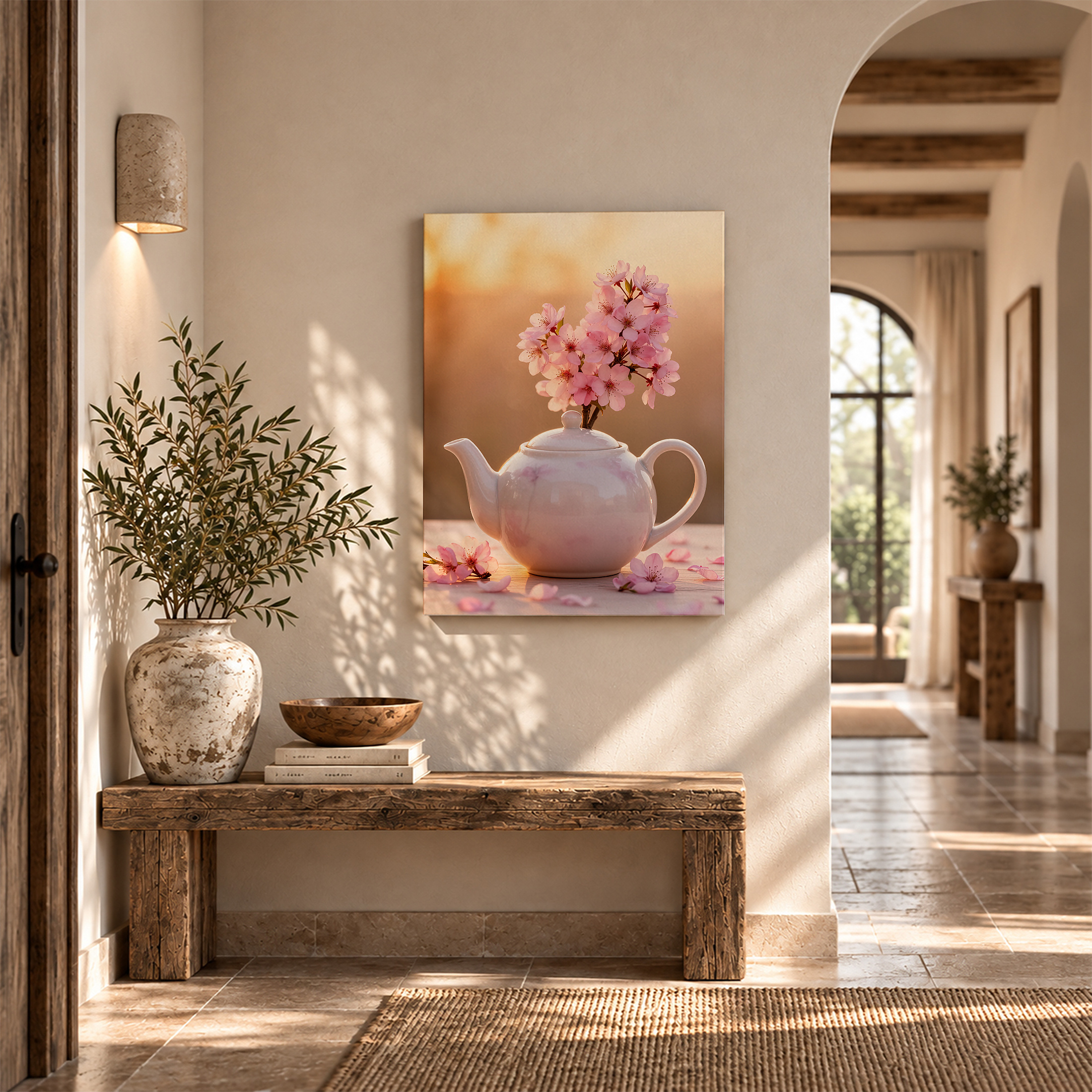 Cherry Blossom Teapot Spring Serenity Framed Canvas Wall Art - Image 6