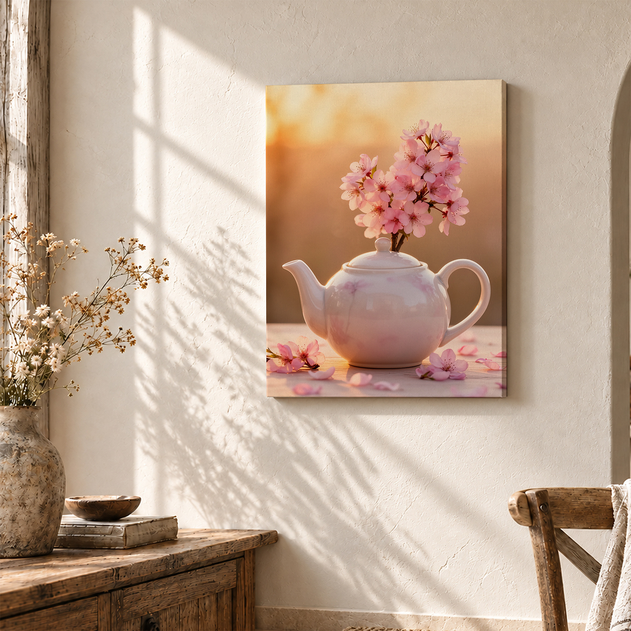 Cherry Blossom Teapot Spring Serenity Framed Canvas Wall Art - Image 3