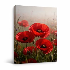 Blooming Red Poppies Framed Canvas Wall Art - Ready to Hang