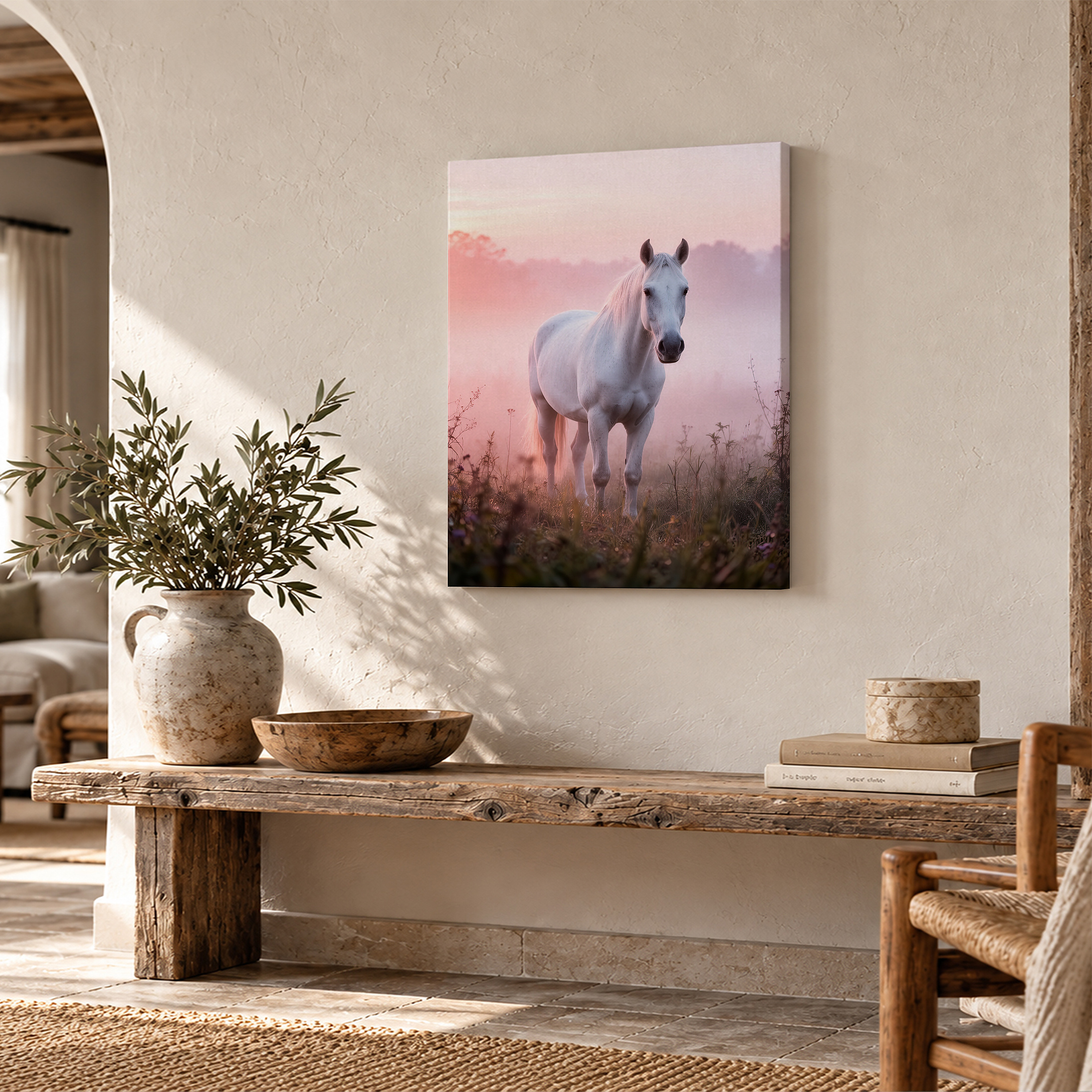 Pink Sunrise Horse Field Framed Canvas Wall Art | Ready to Hang - Image 2