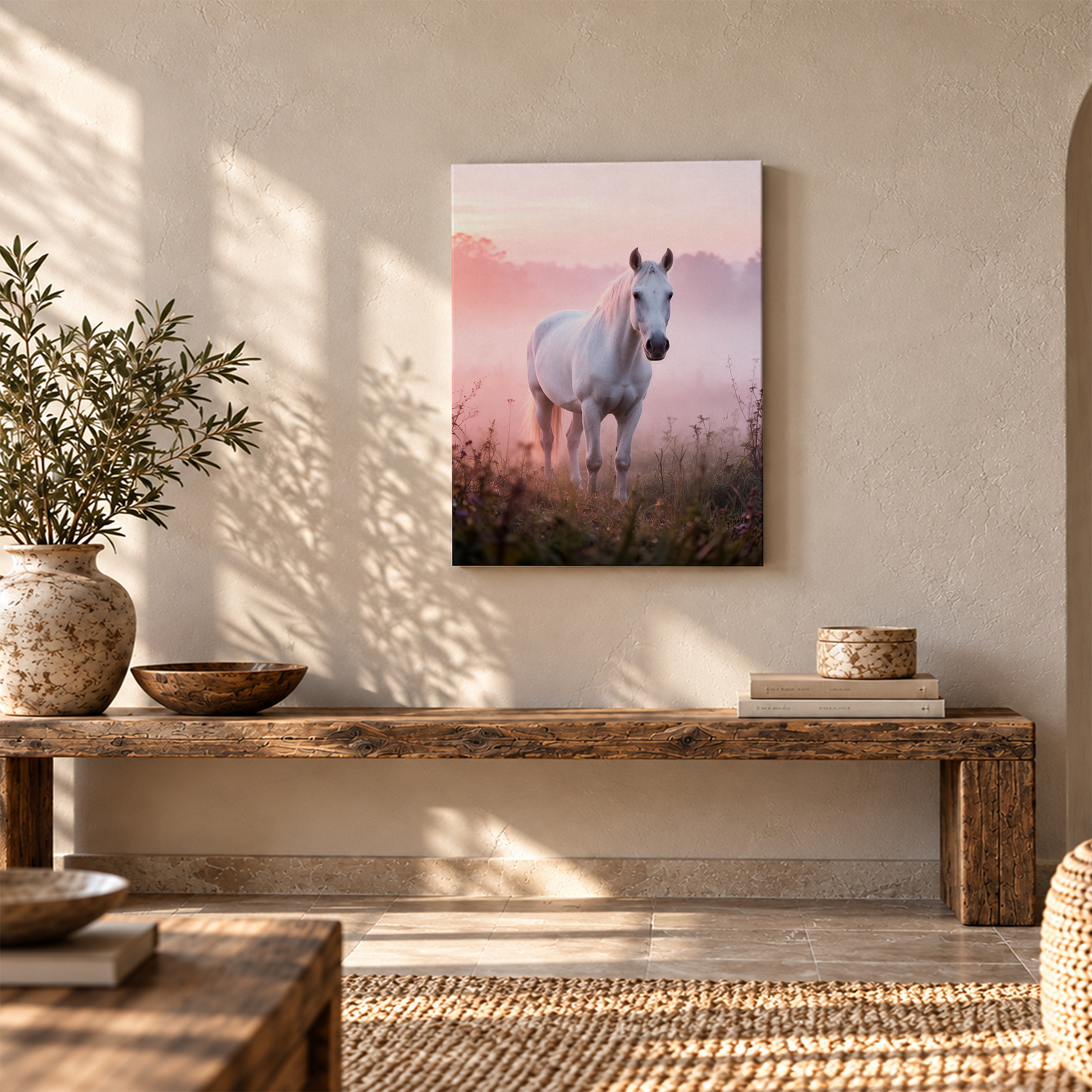 Pink Sunrise Horse Field Framed Canvas Wall Art | Ready to Hang - Image 5