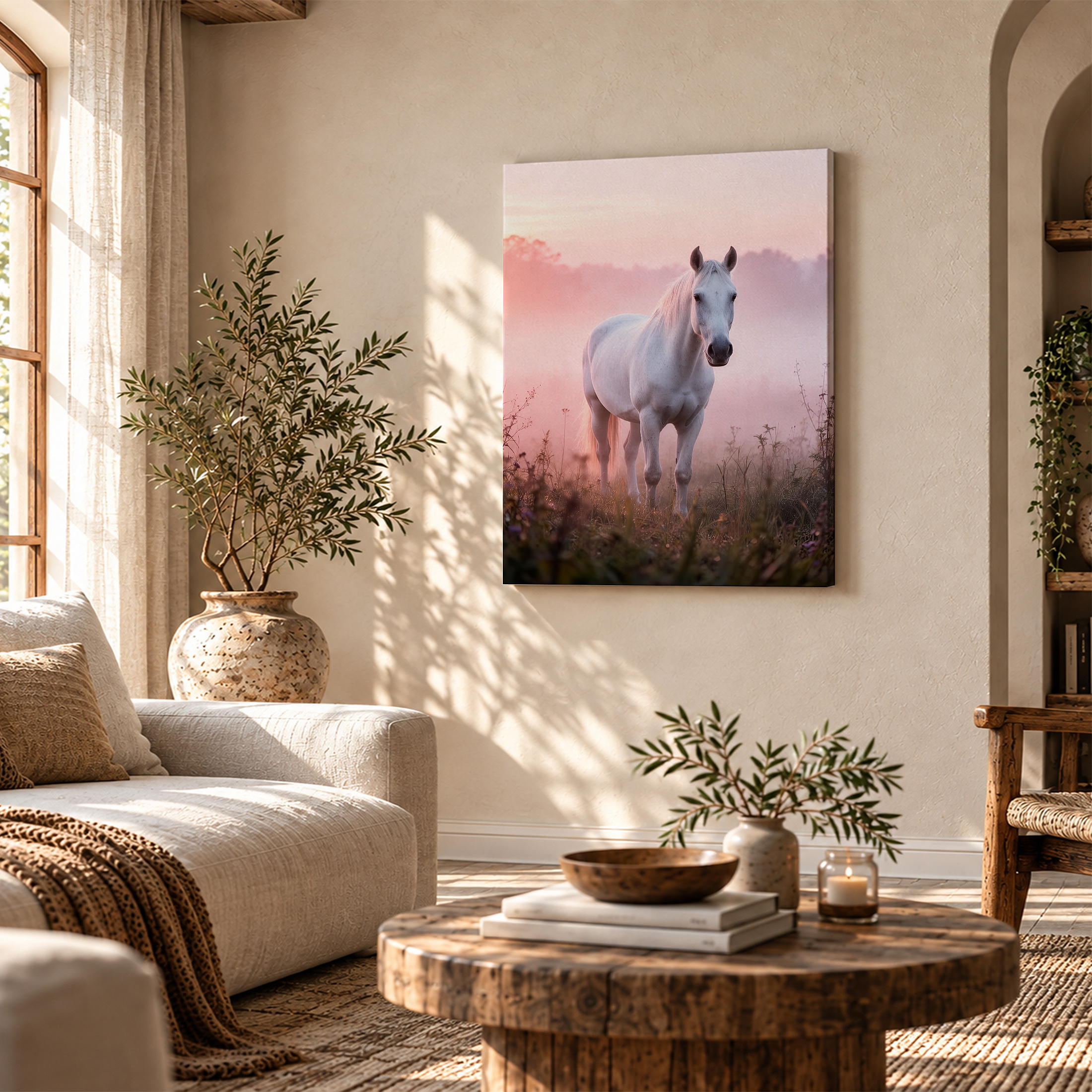 Pink Sunrise Horse Field Framed Canvas Wall Art | Ready to Hang - Image 4