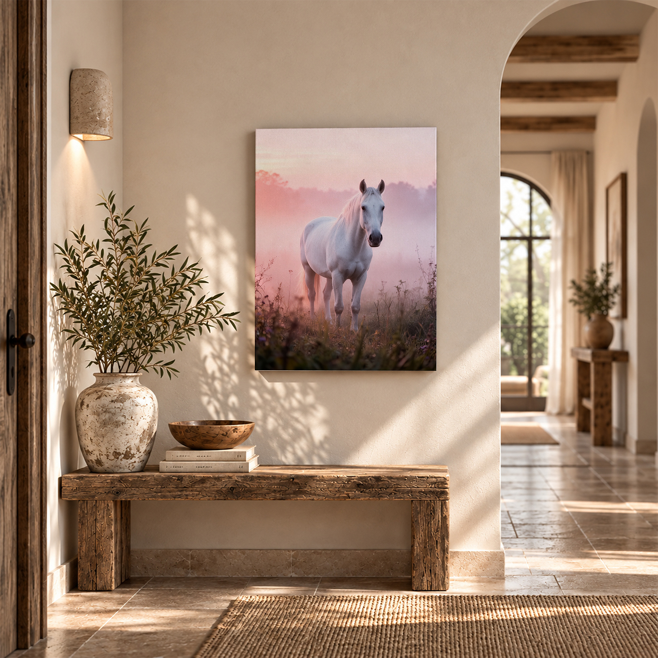 Pink Sunrise Horse Field Framed Canvas Wall Art | Ready to Hang - Image 6