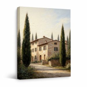 Italian Villa with Cypress Trees Framed Canvas Wall Art