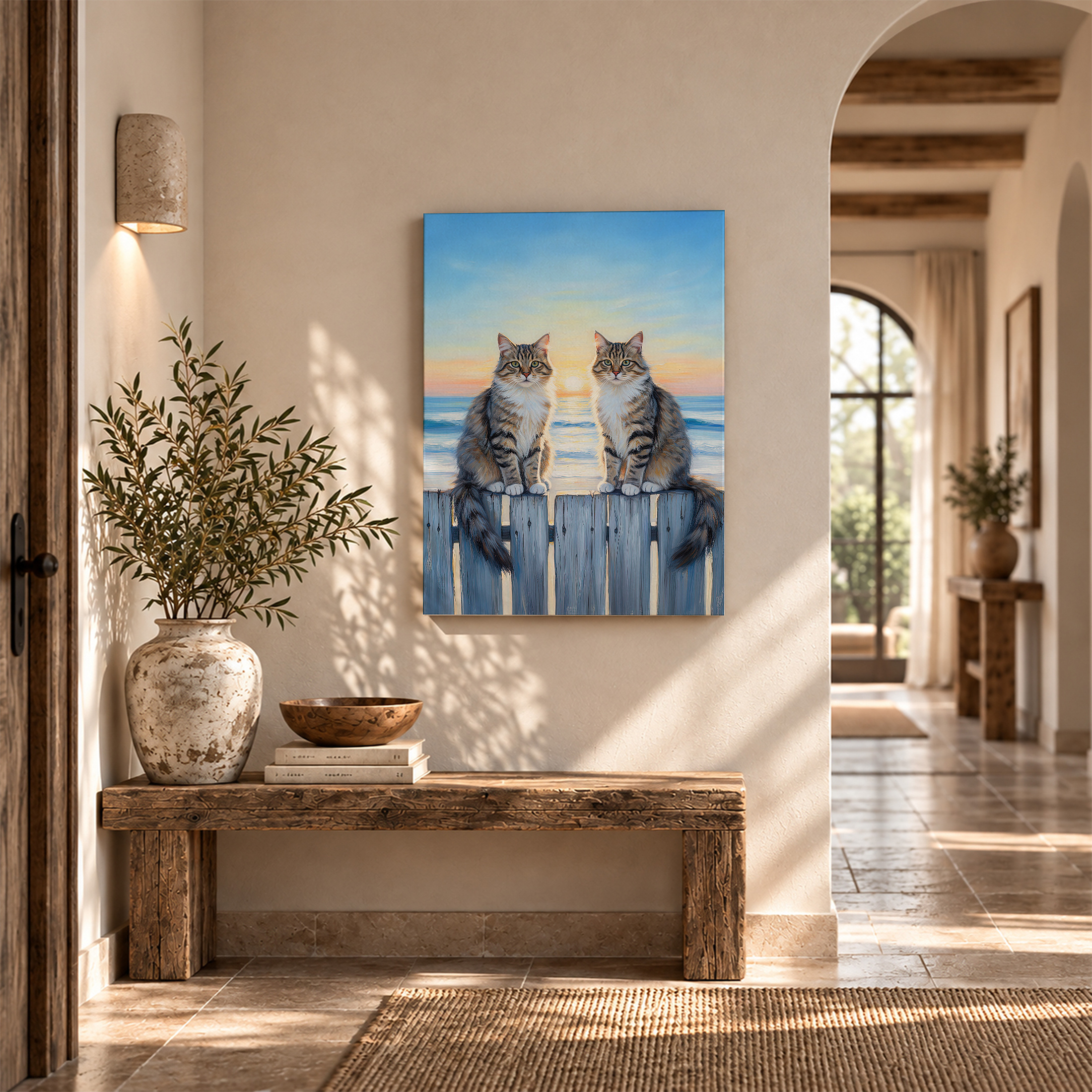 Ocean Sunset Cats Framed Canvas Wall Art - Ready to Hang - Image 6