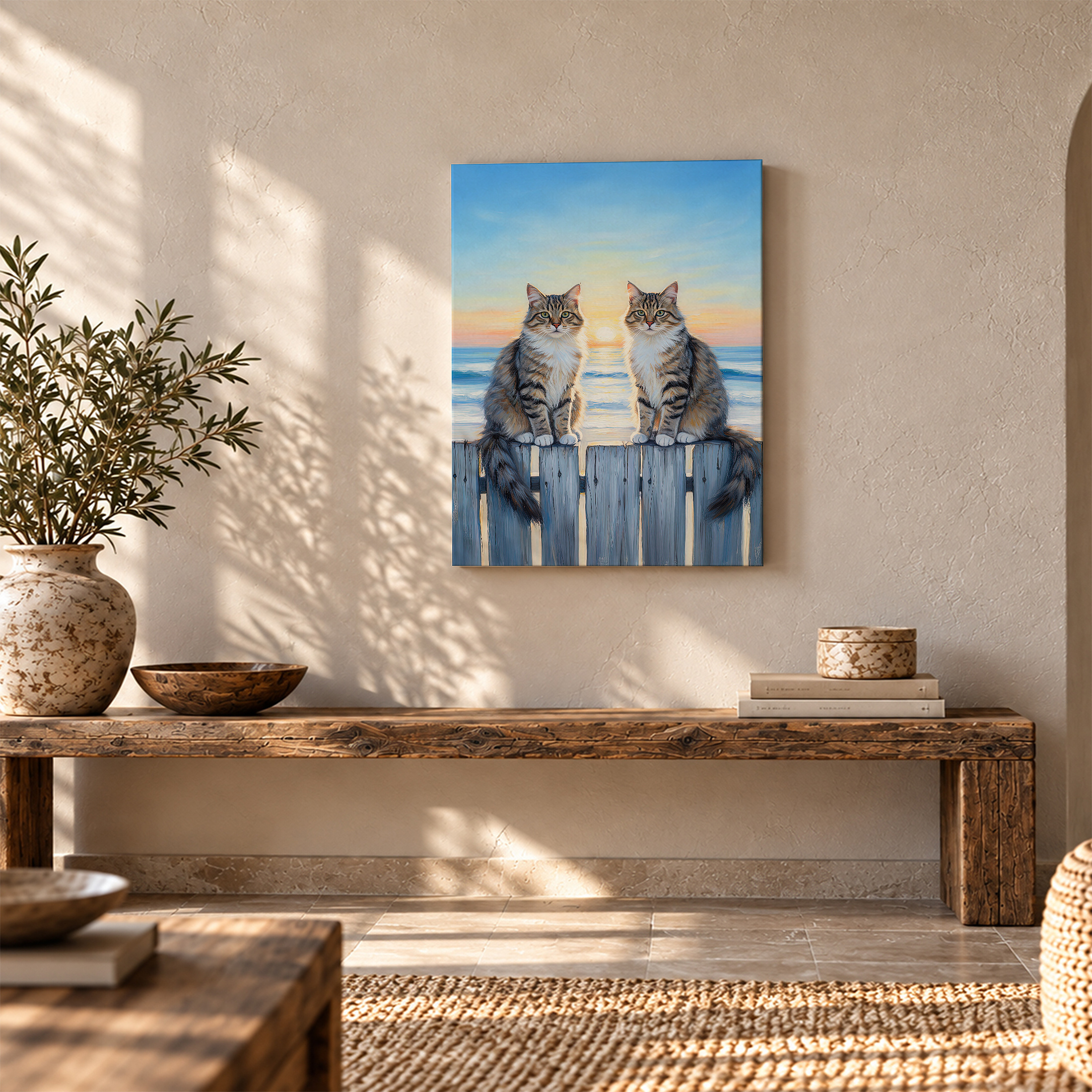 Ocean Sunset Cats Framed Canvas Wall Art - Ready to Hang - Image 5