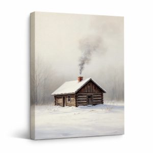 Snowy Log Cabin Framed Canvas Wall Art