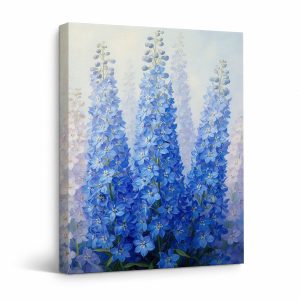 Serene Blue Delphiniums Framed Canvas Wall Art - Ready to Hang