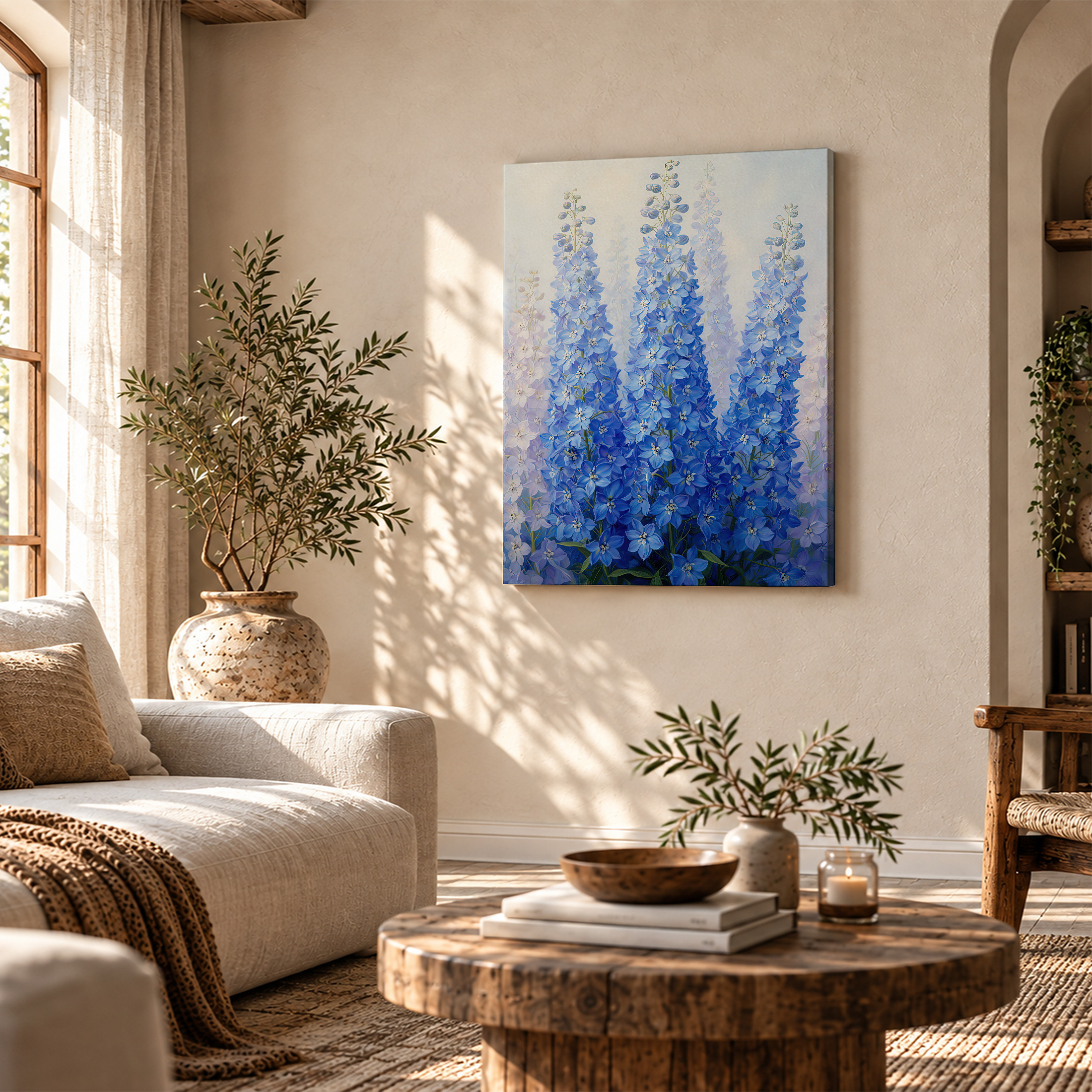 Serene Blue Delphiniums Framed Canvas Wall Art - Ready to Hang - Image 4