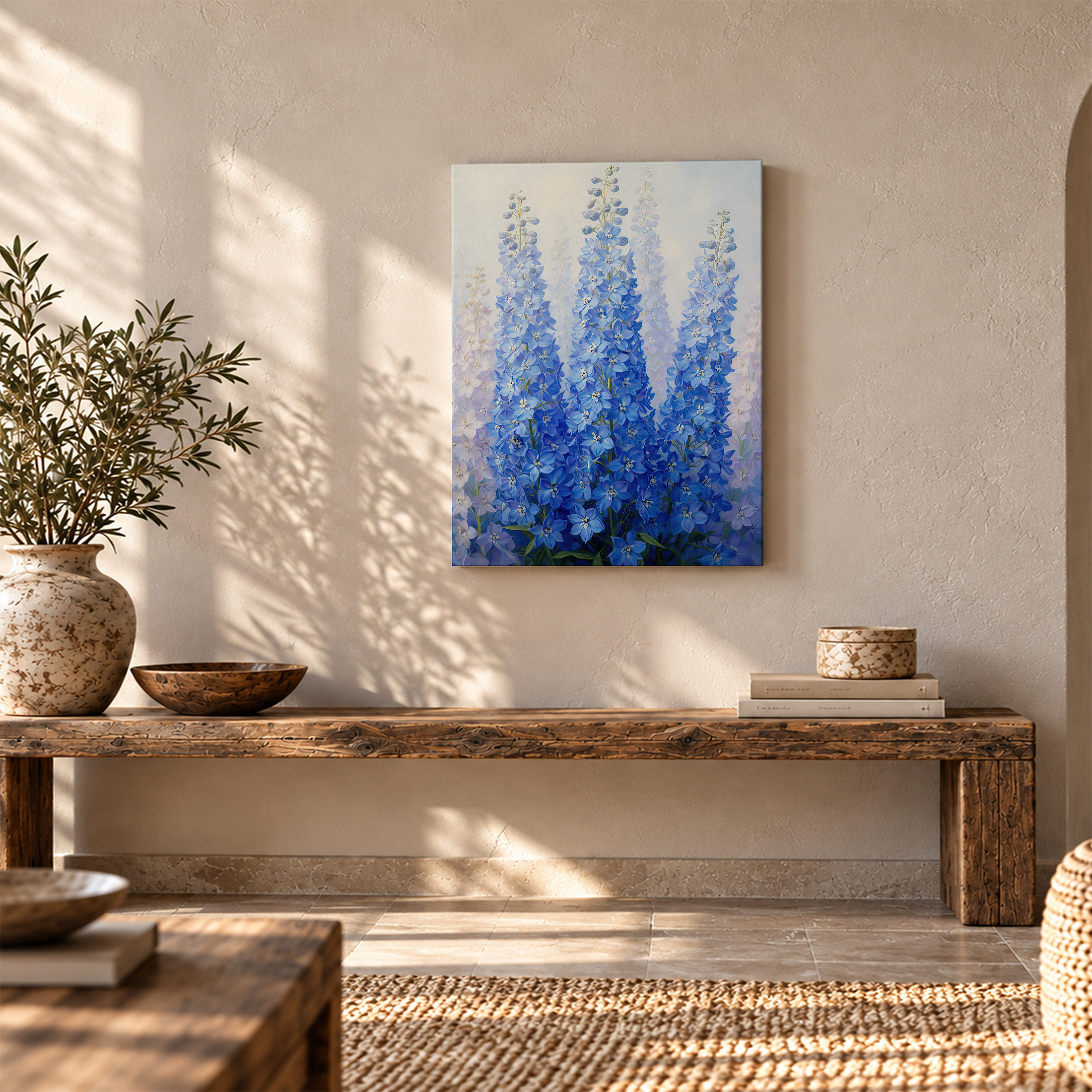 Serene Blue Delphiniums Framed Canvas Wall Art - Ready to Hang - Image 5