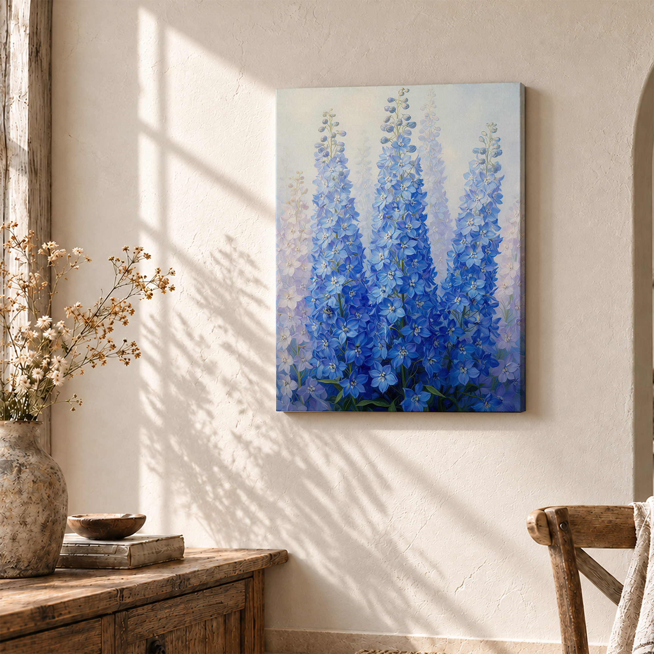 Serene Blue Delphiniums Framed Canvas Wall Art - Ready to Hang - Image 3