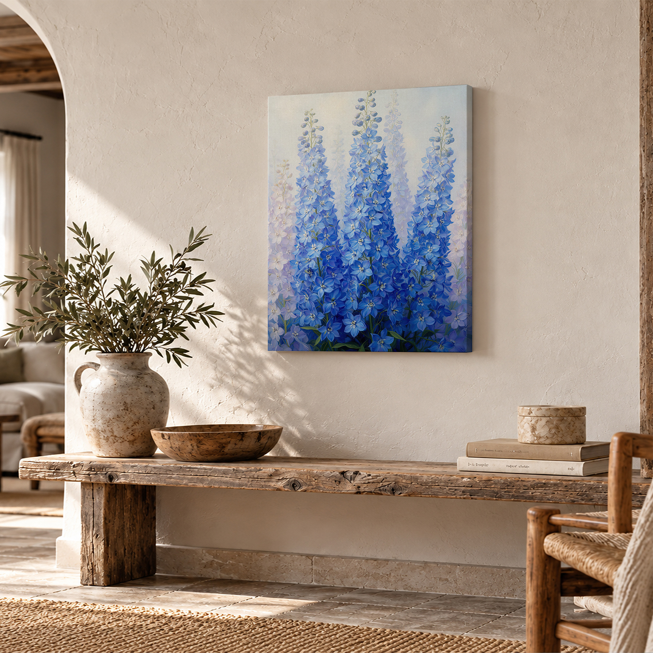 Serene Blue Delphiniums Framed Canvas Wall Art - Ready to Hang - Image 2
