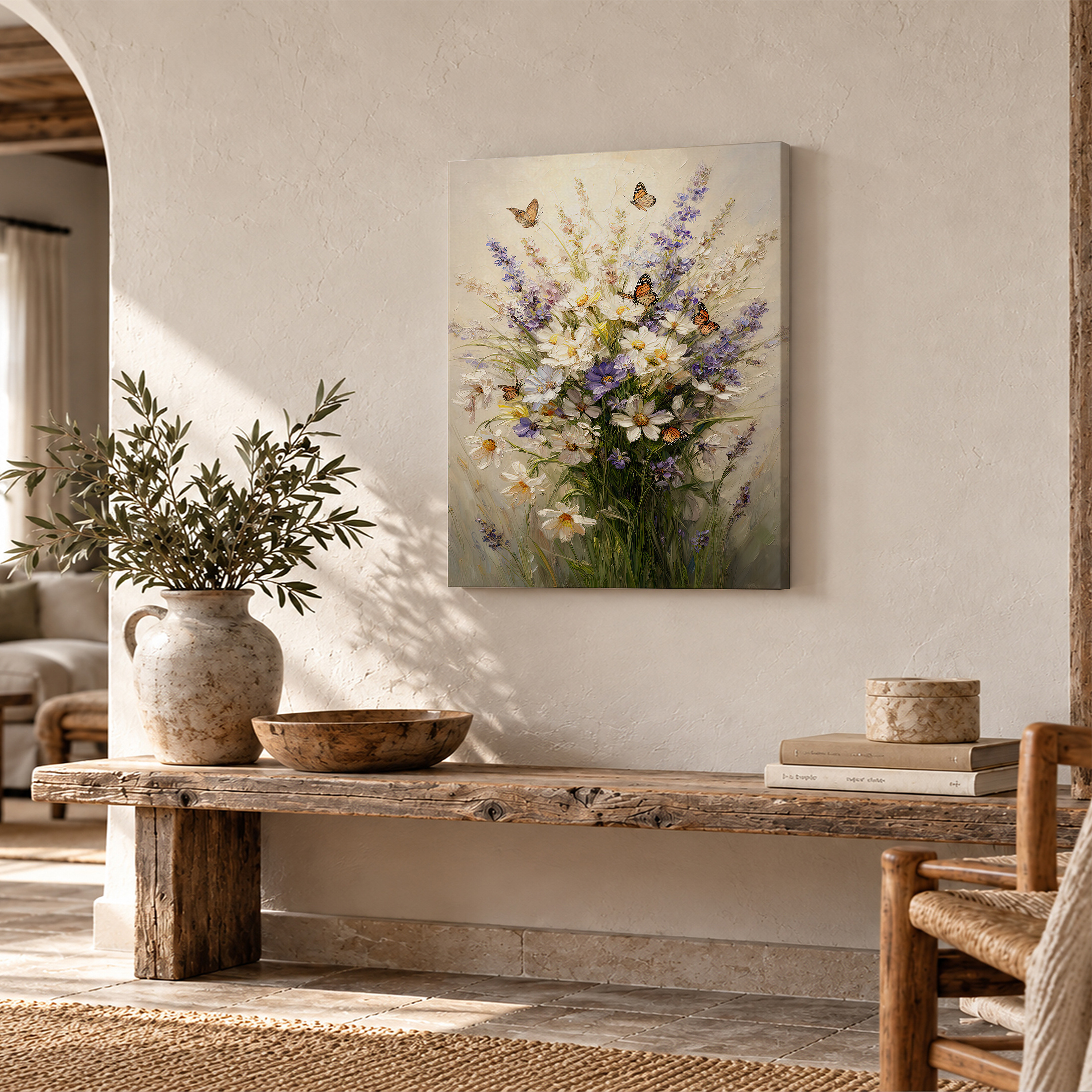 Butterfly Garden Bouquet Framed Canvas Wall Art - Ready to Hang - Image 2
