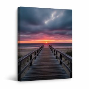 Sunset Pier Framed Canvas Wall Art - Ready to Hang Decor